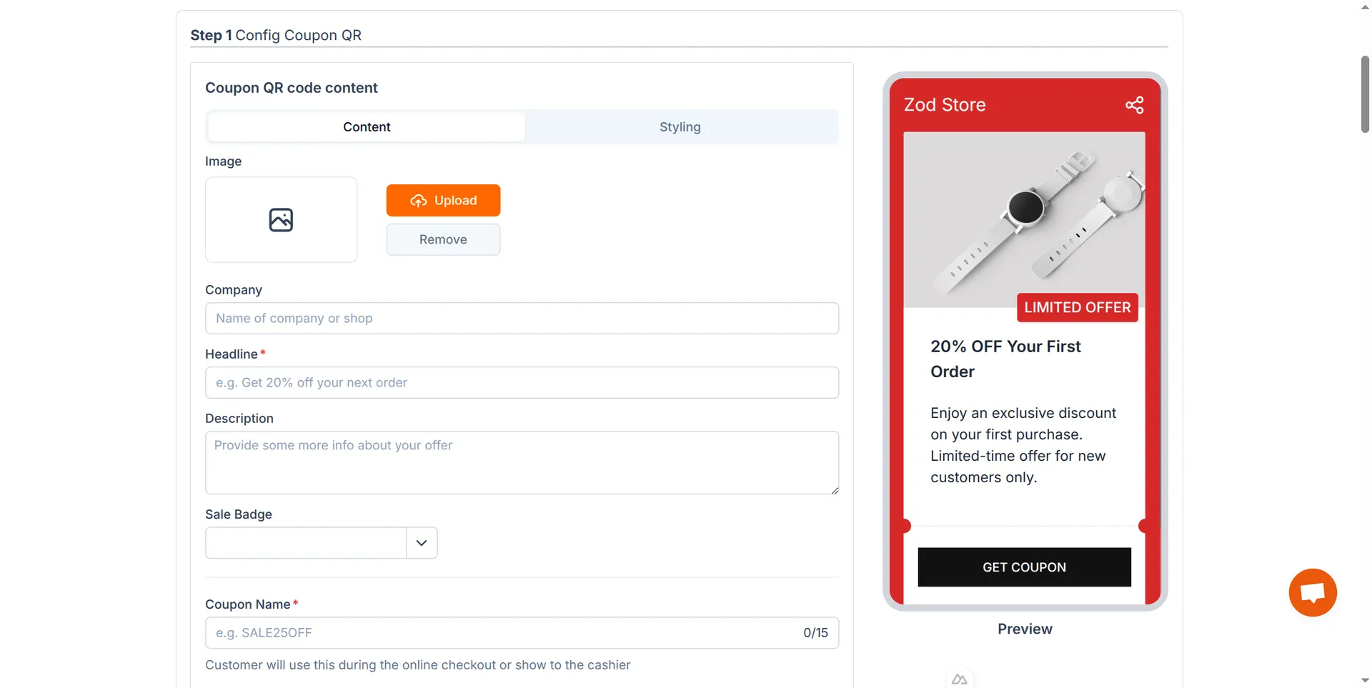 Coupon QR code generator