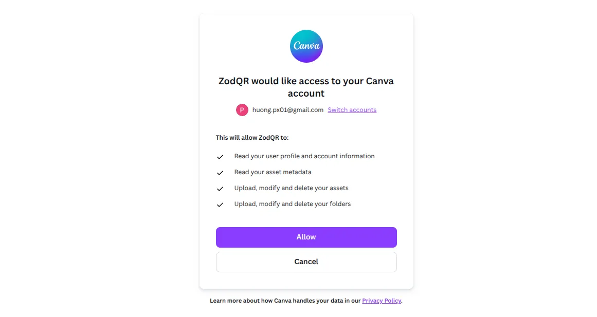 Allow Canva connection