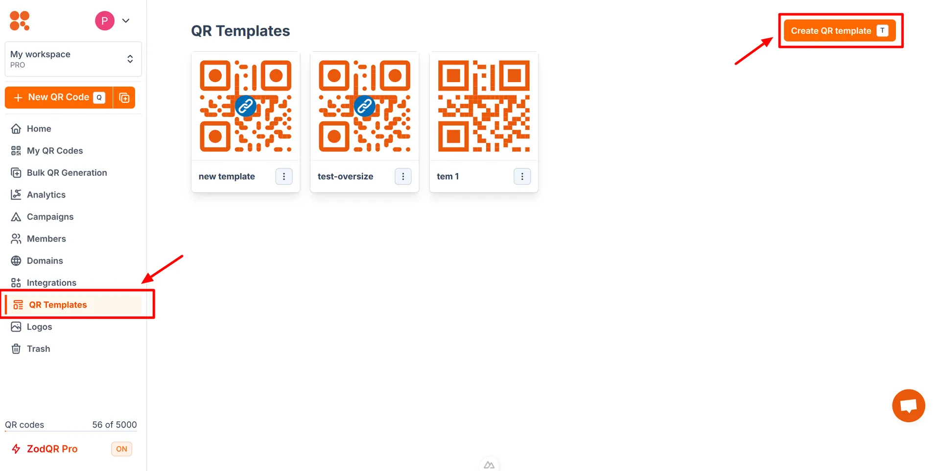 Click "Create QR Template"