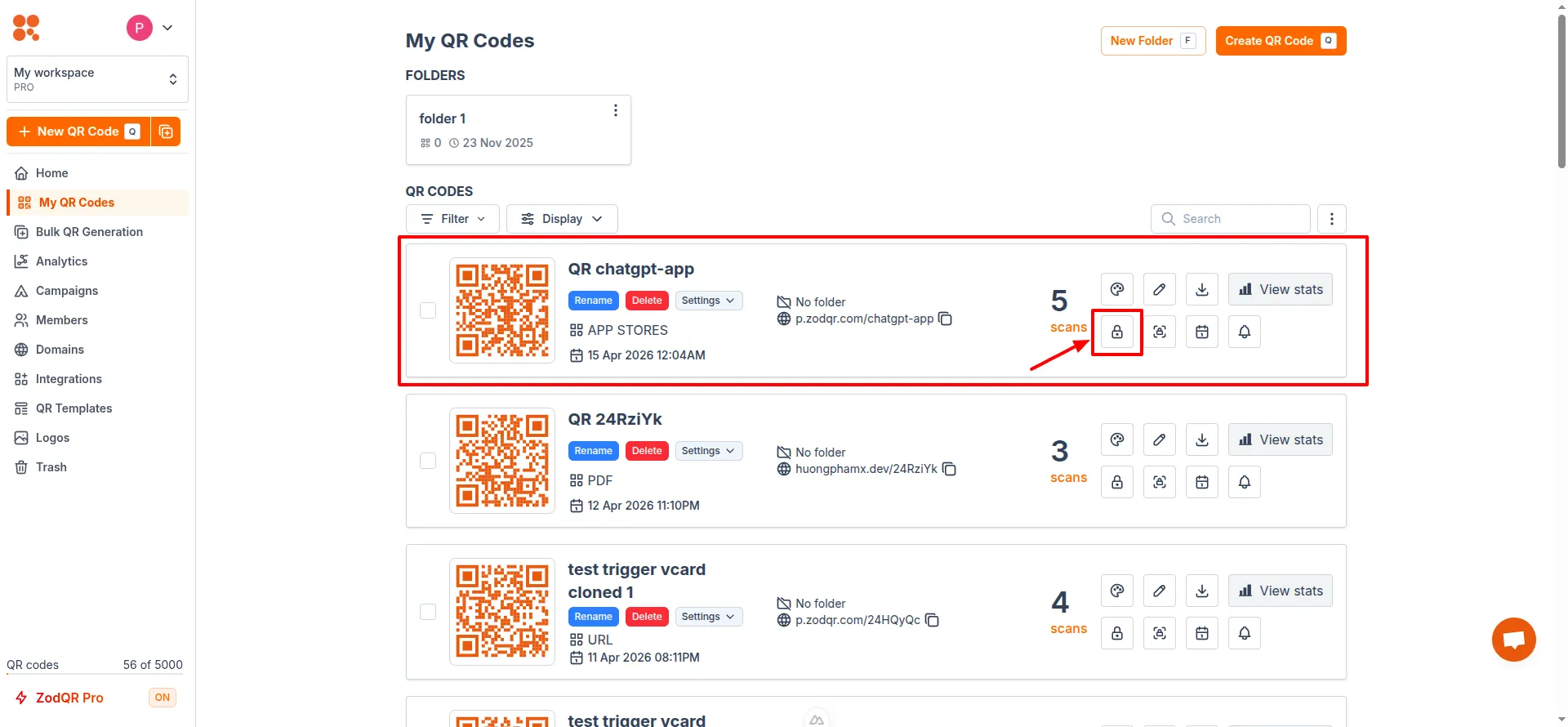 Click QR password button