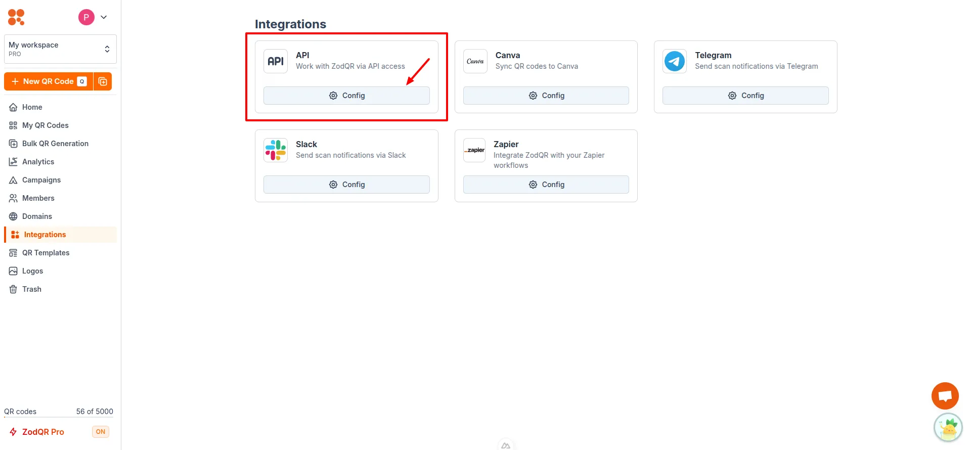 API integration config