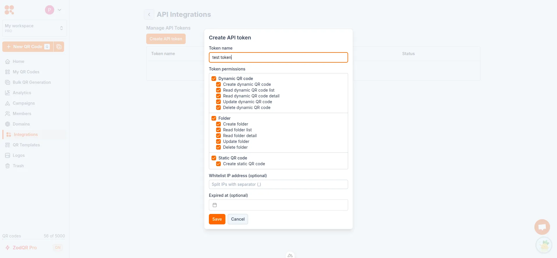 Enter token info and permissions