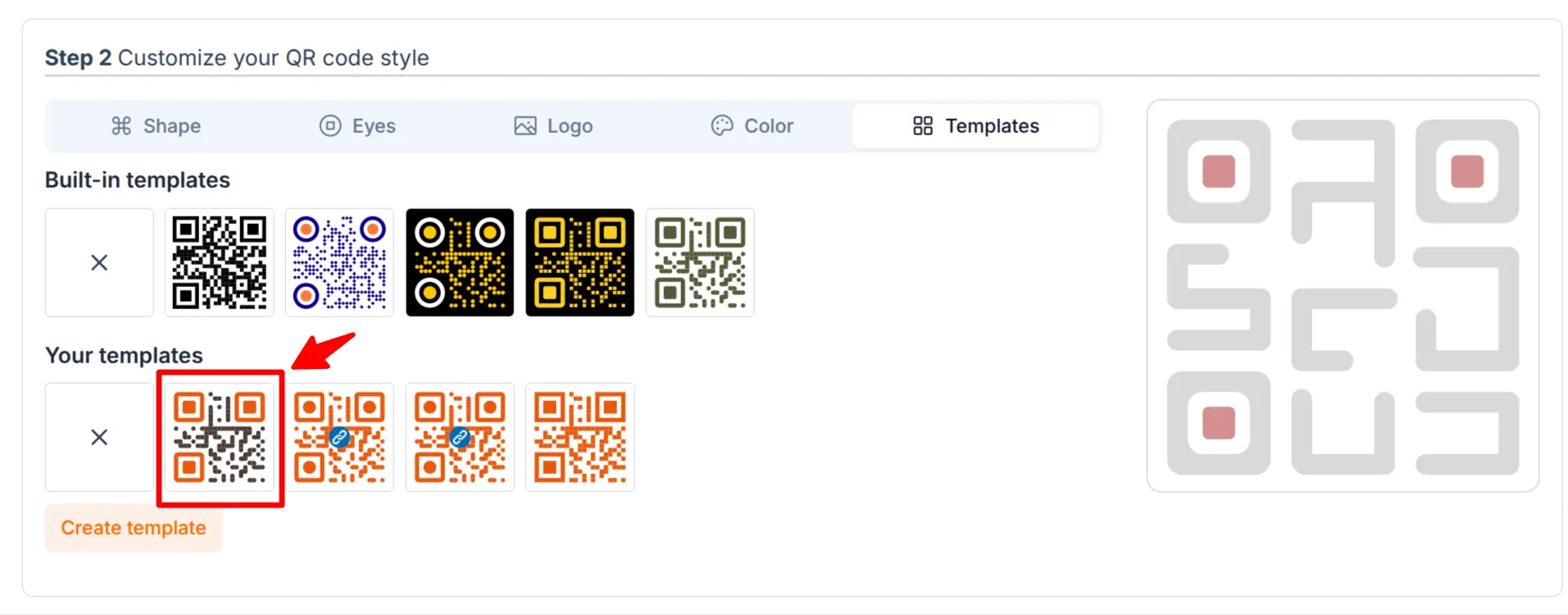 Select template when creating QR code
