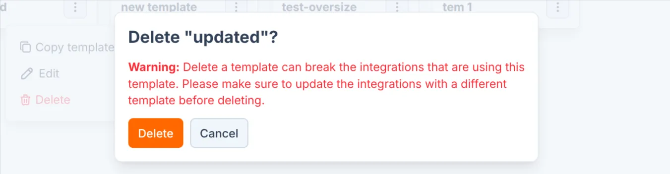 Confirm template deletion