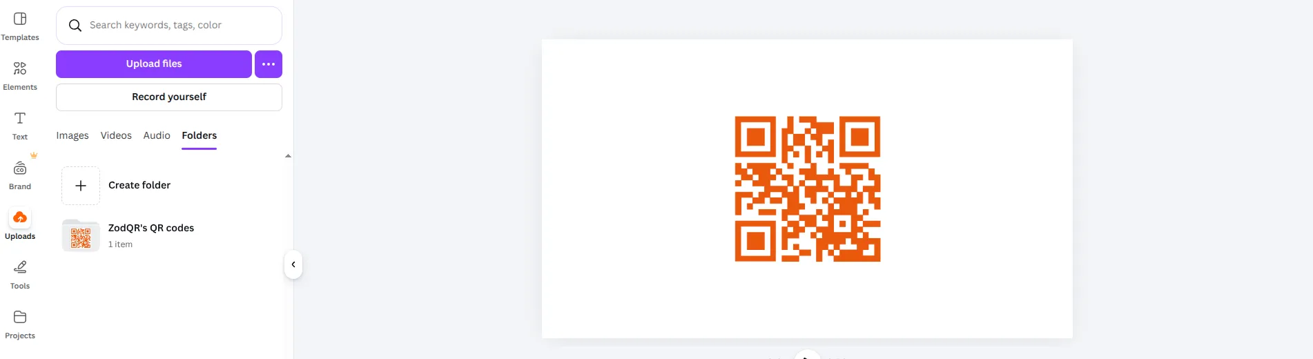 QR code in Canva assets