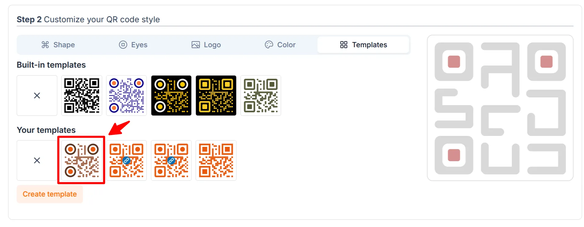Template updated creating QR