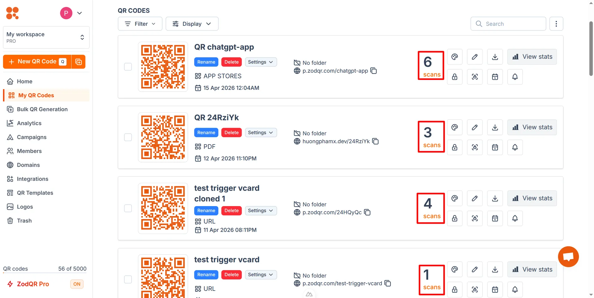 Total scan of each QR