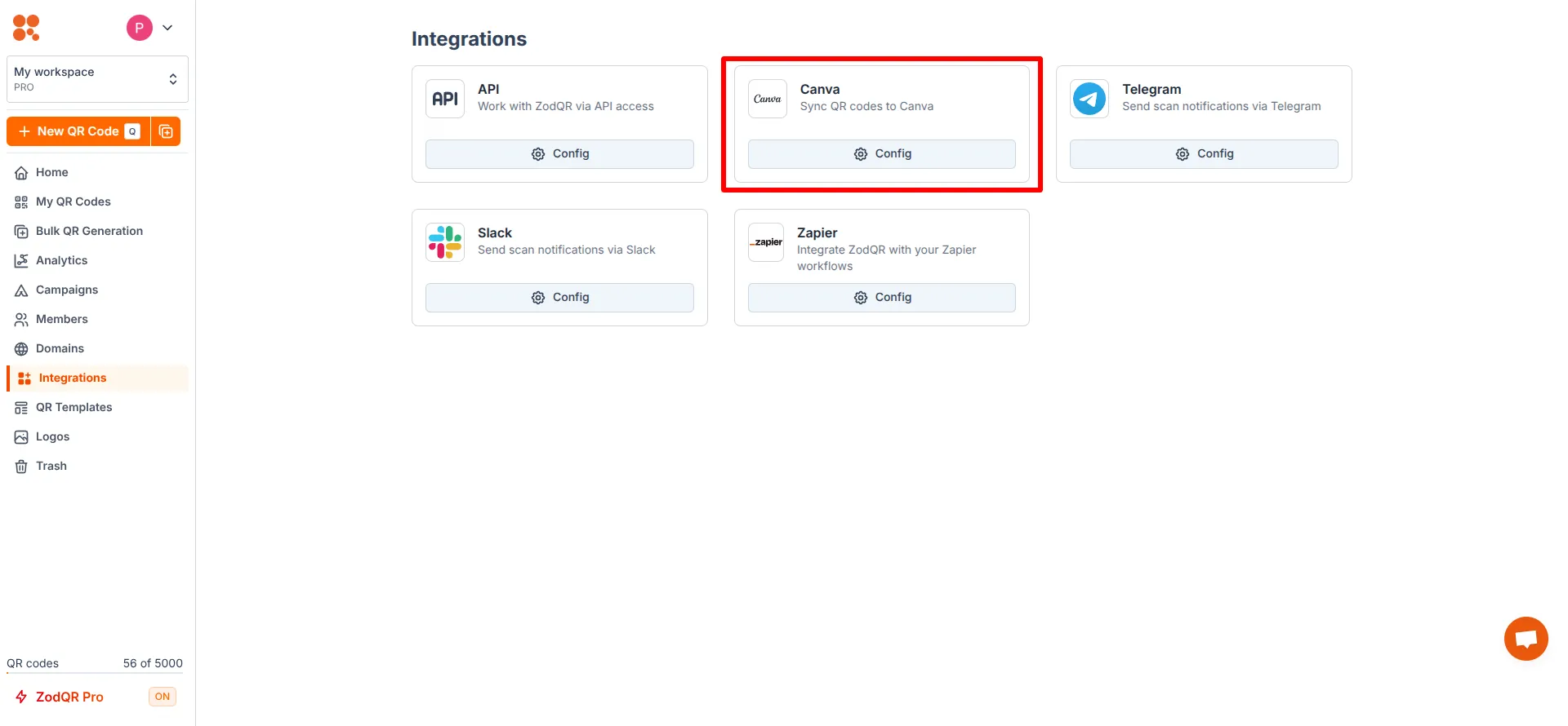 Config Canva button